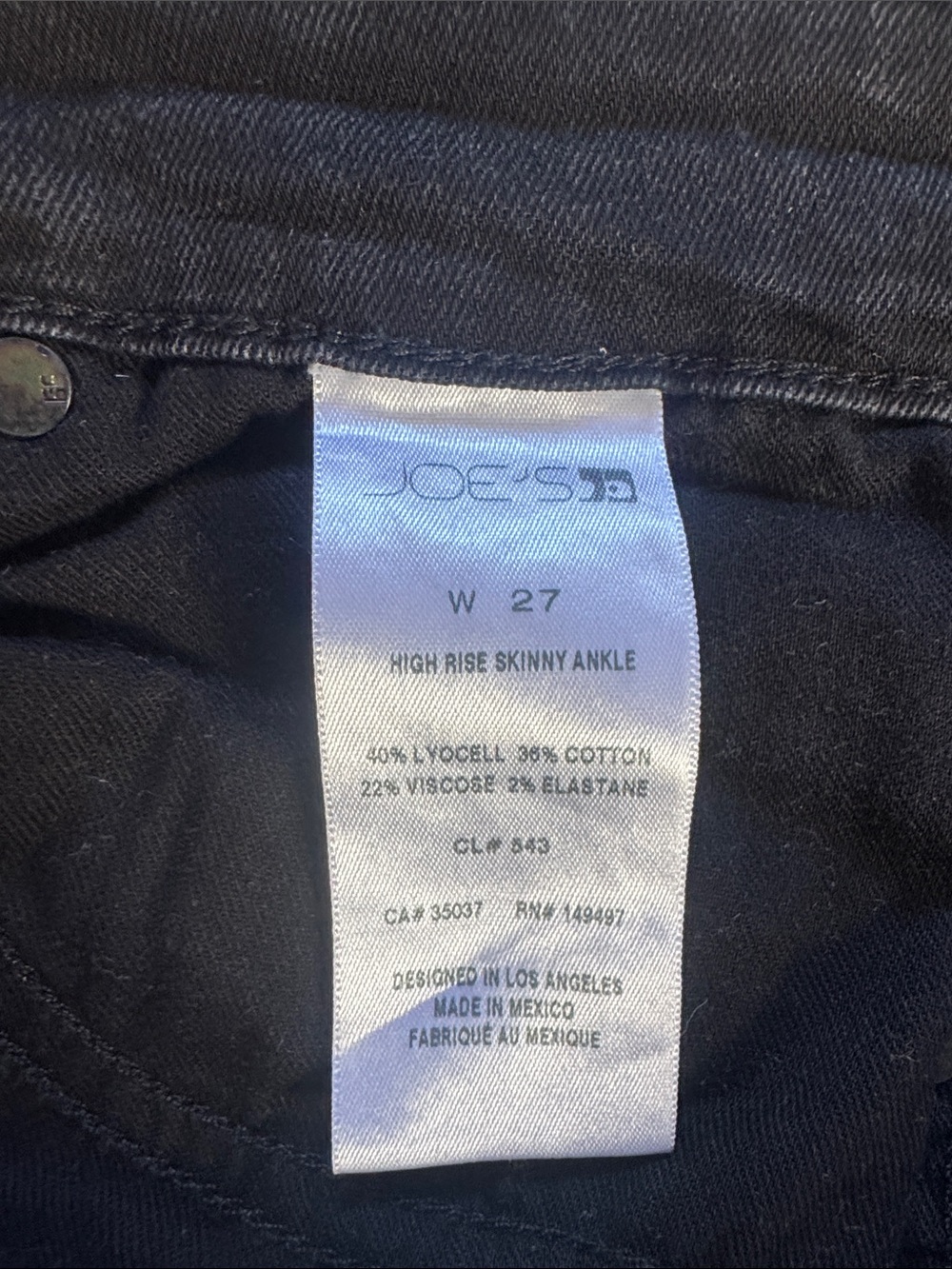 Joe's Jeans Black High-Rise Skinny Ankle Jeans - W27